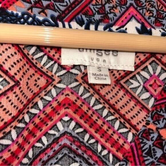 Umgee Multi Color Floral Boho V-Neck Button Up Flutter Sleeve Blouse Size Small - Picture 6 of 8